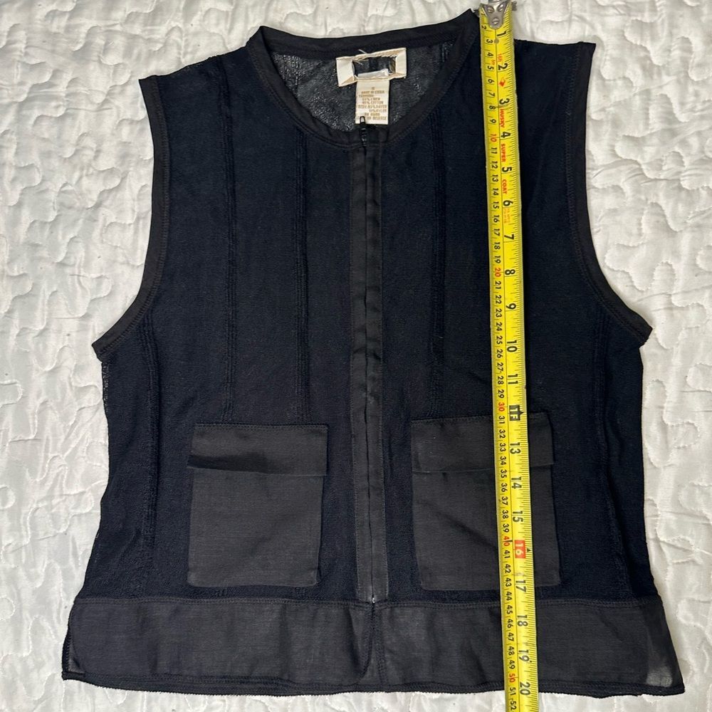 Black Sheer Utility Vest Layering Piece Linen Zip-Up Sleeveless Top Size Small - Picture 12 of 12